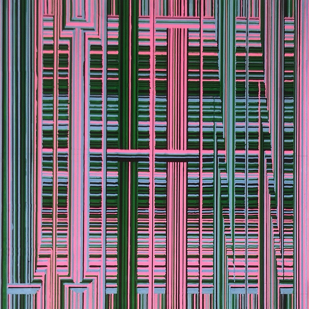 Blatt aus dem Berliner Album: Streifenbündel in Rosa, Dunkelgrün und Graublau.