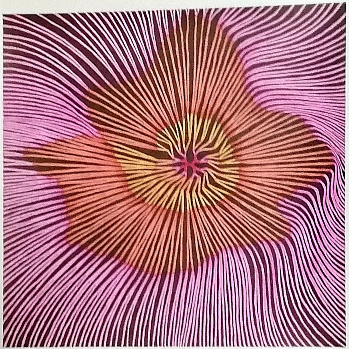 Blatt der Blankenburg-Serie: Linien in Rosa, Violett und Ocker um ein rotes Zentrum.